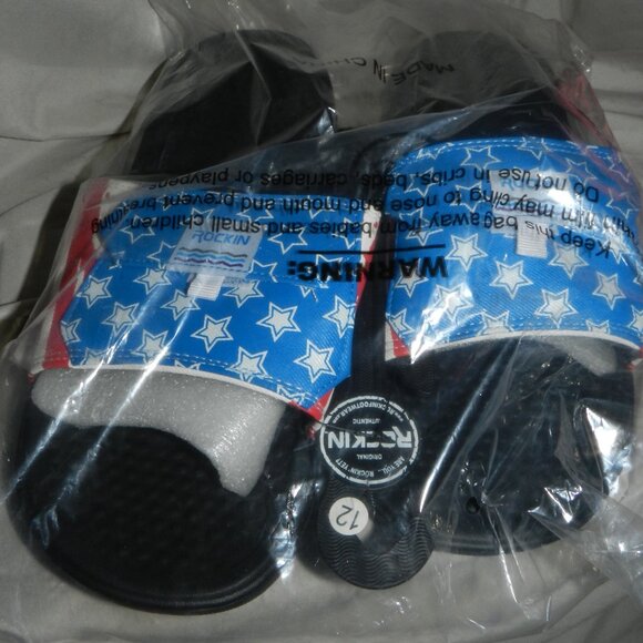 ROCKIN FOOTWEAR SANDALS PATRIOTIC FLAG USA MENS POCKET SLIDES 💥🆕NWT! - Picture 12 of 16
